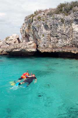 Snorkeling towards Thunderball Entrance