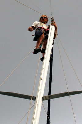 Rodger at top of mast